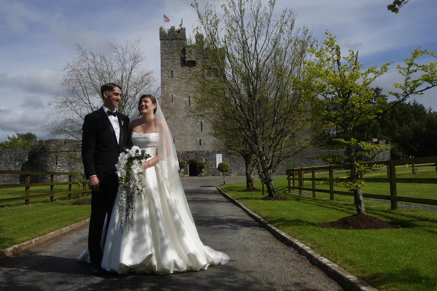 Ava and Christopher photographed near the tower at Cloughan Castle