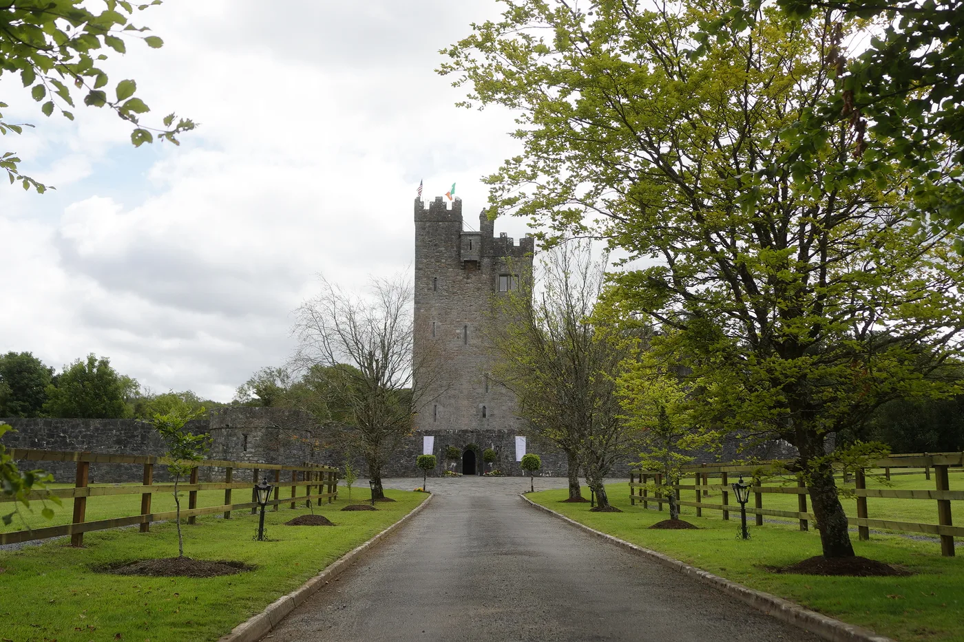 The driveway approach to Cloughan Castle, with the four storey tower ahead