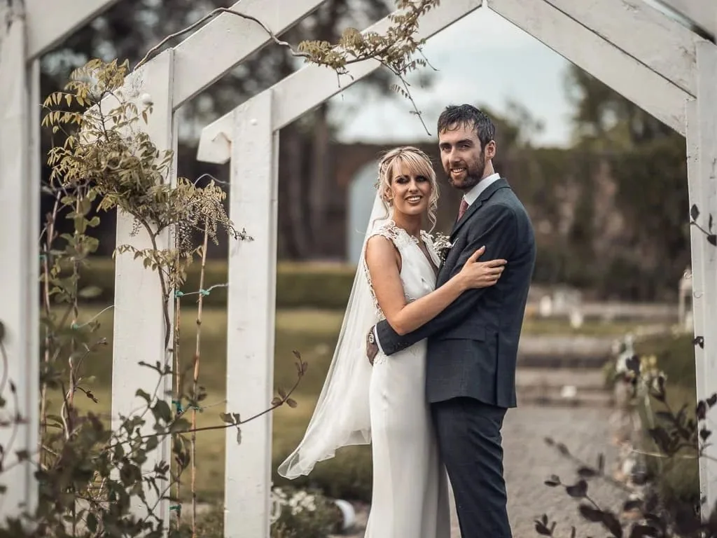 Newlyweds in the garden at Horetown House, Foulksmills