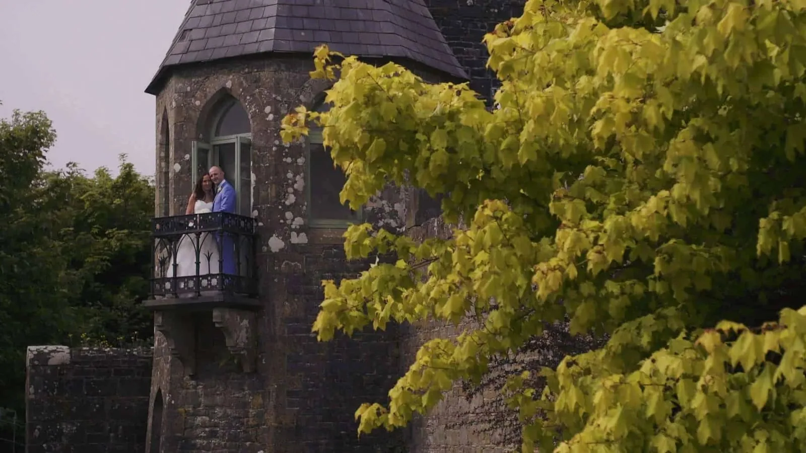 A bride and groom at Lough Rynn Castle, Co. Leitrim